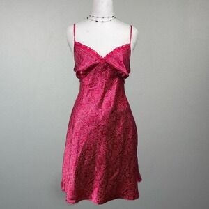 Y2K Floral Polka‎ Dot Slip Dress in Hot Pink Satin Girly Women's Large Coquette